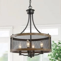 LNC Rustic Drum-shaped Metallic Chandelier-Open Box