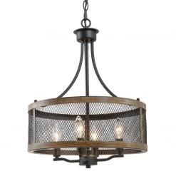 LNC Rustic Drum-shaped Metallic Chandelier-Open Box