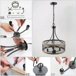 LNC Rustic Drum-shaped Metallic Chandelier-Open Box