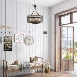 LNC Rustic Drum-shaped Metallic Chandelier-4 Lights Hot Sale