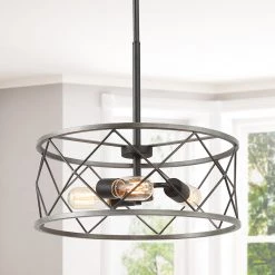 LNC Frame Drum Chandelier Light - 3 Lights-Clearance