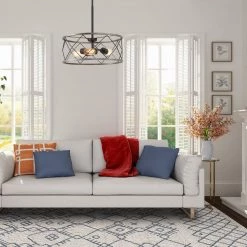 LNC Frame Drum Chandelier Light - 3 Lights-Clearance