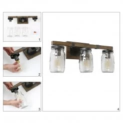 Lighting LNC Wood Mason Jar Wall Sconces - 3 Lights