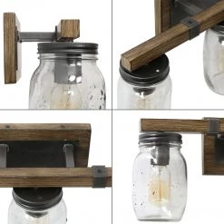 Lighting LNC Wood Mason Jar Wall Sconces - 3 Lights