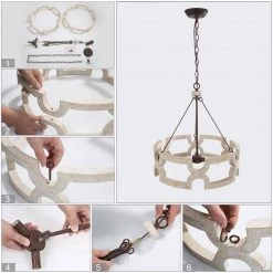 Lighting LNC Rustic Wooden Drum Chandelier-Open Box