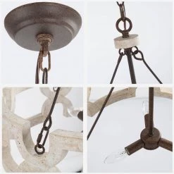 Hot Sale LNC Rustic Wooden Drum Chandelier-3 Lights