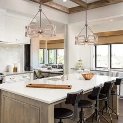 Lighting LNC Rustic Wooden Drum Chandelier-Open Box