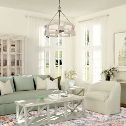 Lighting LNC Rustic Wooden Drum Chandelier-Open Box