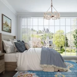 Lighting LNC Rustic Wooden Drum Chandelier-Open Box