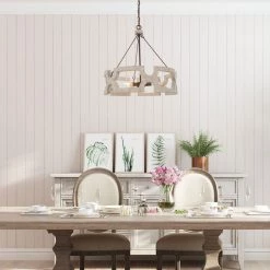 Lighting LNC Rustic Wooden Drum Chandelier-Open Box