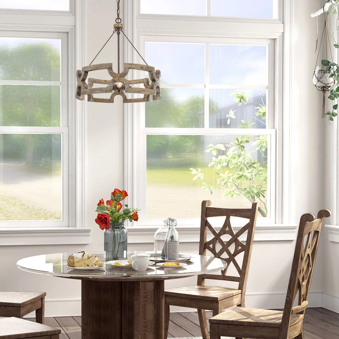 Lighting LNC Wood Drum Chandeliers - 3 Lights 11 Lighting LNC Wood Drum Chandeliers - 3 Lights