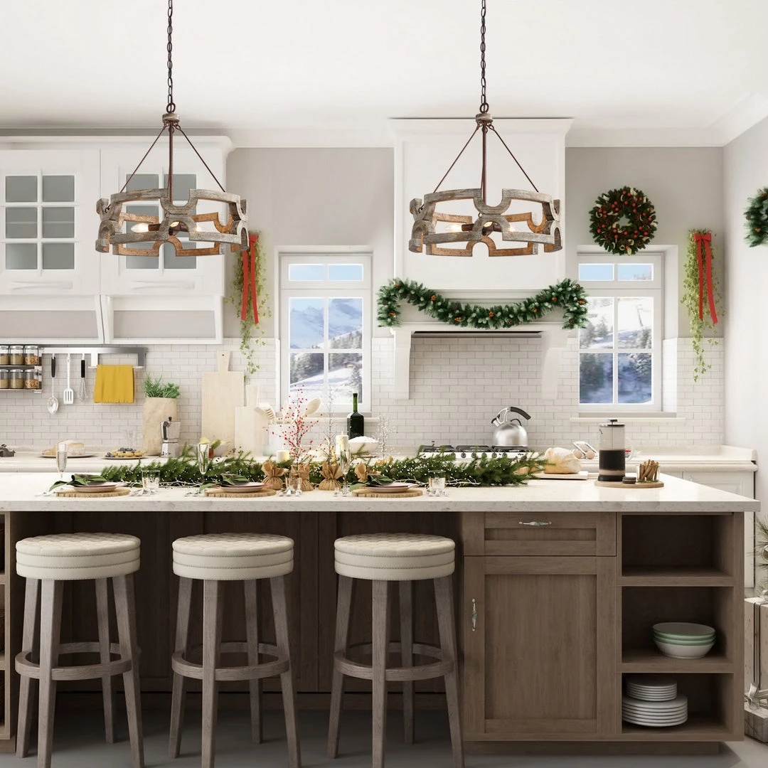 Lighting LNC Wood Drum Chandeliers - 3 Lights 12 Lighting LNC Wood Drum Chandeliers - 3 Lights