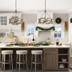 LNC Wood Drum Chandeliers - 3 Lights-Open Box Lighting