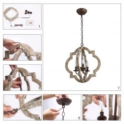 LNC Round Lantern Chandelier - 3 Lights-Open Box