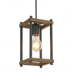 Google LNC Rustic Rectangle Wooden Pendant - 1 Light