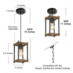 Google LNC Rustic Rectangle Wooden Pendant - 1 Light