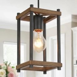Google LNC Rustic Rectangle Wooden Pendant - 1 Light