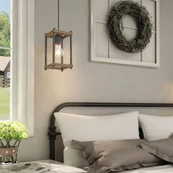 Google LNC Rustic Rectangle Wooden Pendant - 1 Light