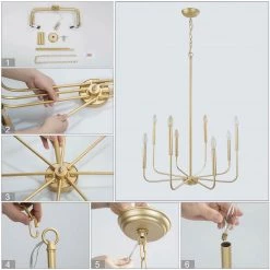 Modern LNC Simple Gold Metal Chandelier - 8 Lights