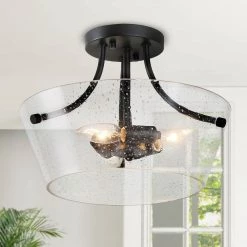 Hot Sale LNC Drum-shaped Modern Glass Semi-Flush Light