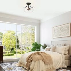 Hot Sale LNC Drum-shaped Modern Glass Semi-Flush Light