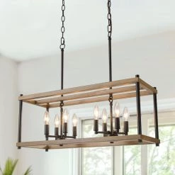LNC Rectangle Farmhouse Wood Chandeliers-Open Box