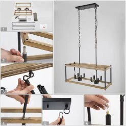 LNC Rectangle Farmhouse Wood Chandeliers-8 Lights