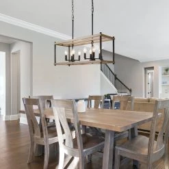 LNC Rectangle Farmhouse Wood Chandeliers-8 Lights