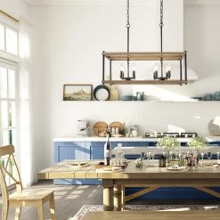 LNC Rectangle Farmhouse Wood Chandeliers-Open Box