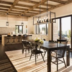 LNC Rectangle Farmhouse Wood Chandeliers-8 Lights