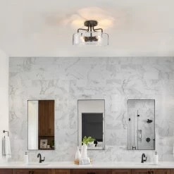 LNC Clear-glass Semi-flush Mount Ceiling Light-Clearance