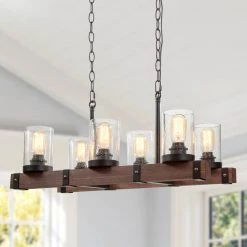 LNC Wood Iron Chandelier - 6 Light-Open Box Lighting