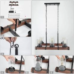 LNC Wood Iron Chandelier - 6 Light-Open Box Lighting