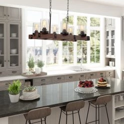 LNC Wood Iron Chandelier - 6 Light-Open Box Lighting