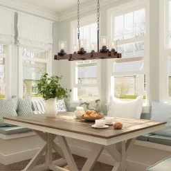 LNC Wood Iron Chandelier - 6 Light