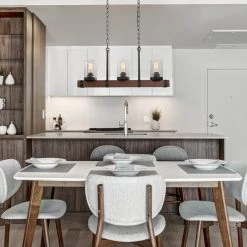 Hot Sale LNC Wood Iron Chandelier-3 Lights