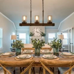 Hot Sale LNC Wood Iron Chandelier-3 Lights