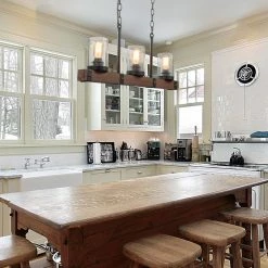 Hot Sale LNC Wood Iron Chandelier-3 Lights