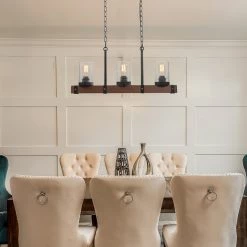 Hot Sale LNC Wood Iron Chandelier-3 Lights