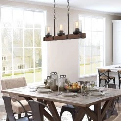 Hot Sale LNC Wood Iron Chandelier-3 Lights