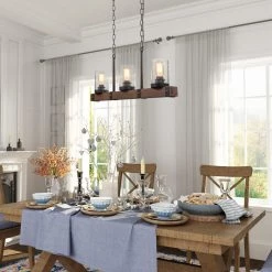 Hot Sale LNC Wood Iron Chandelier-3 Lights