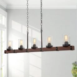 Hot Sale LNC Wood Iron Chandelier-5 Lights