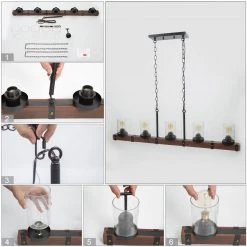 Hot Sale LNC Wood Iron Chandelier-5 Lights