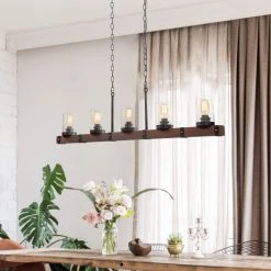 Hot Sale LNC Wood Iron Chandelier-5 Lights