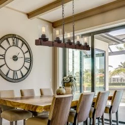 Hot Sale LNC Wood Iron Chandelier-5 Lights