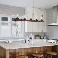 LNC Wood Iron Chandelier-Open Box