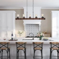 LNC Wood Iron Chandelier-Open Box