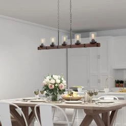 LNC Wood Iron Chandelier-Open Box