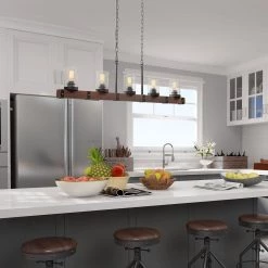 Hot Sale LNC Wood Iron Chandelier-5 Lights