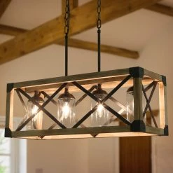 LNC Wood And Metal Chandelier-Open Box Lighting